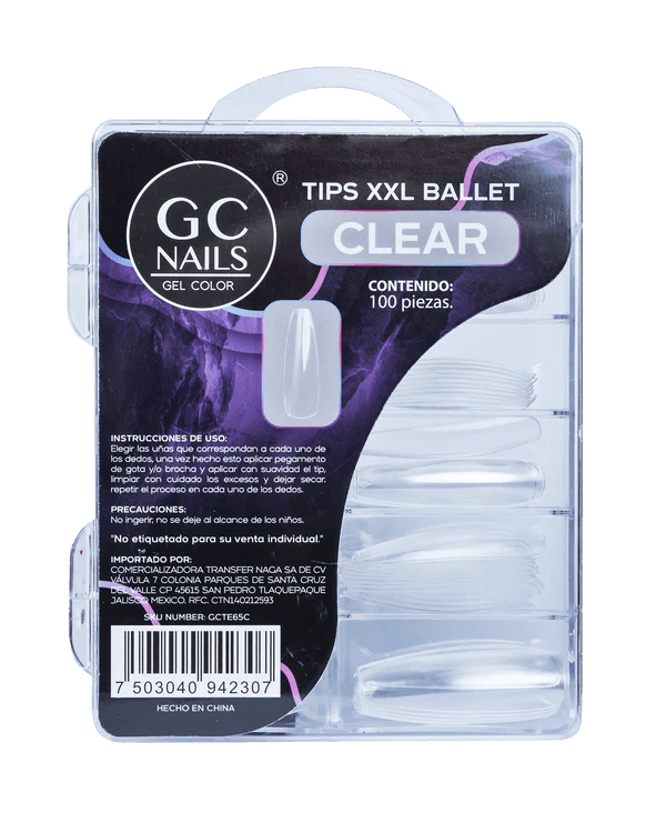 GC NAILS PRESS ON TIPS BALLET XL 100PCS  E65 CLEAR                         