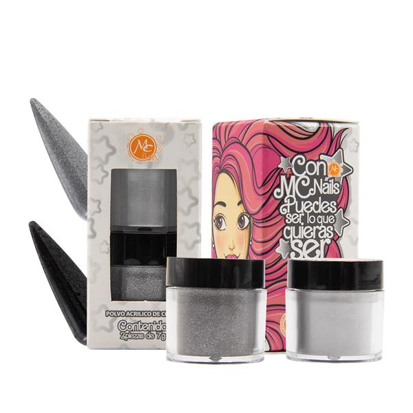 Colección de acrílicos SE LO QUE QUIERAS SER PLATA 2pz MC NAILS